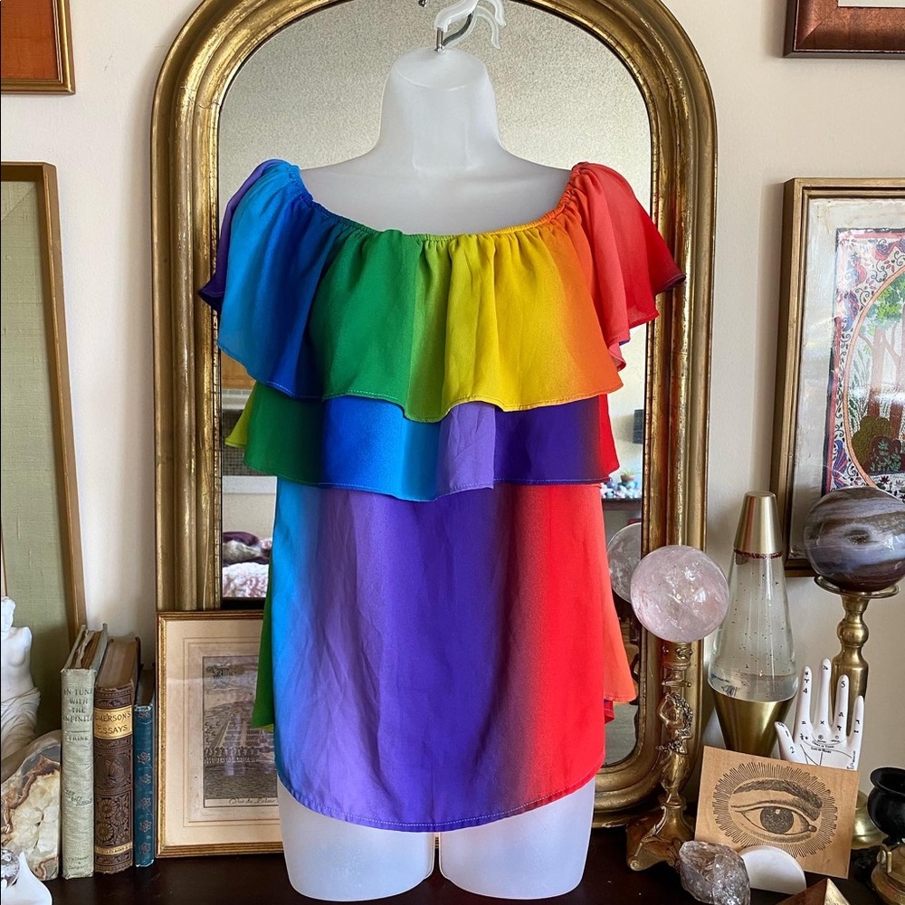 XL New York & Co. Rainbow Flounced Off-the-shoulder Top (Perfect for PRIDE)